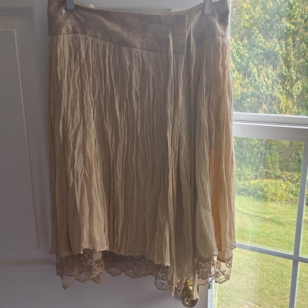 Diana Broussard Beige Asymmetrical Skirt with Lace Detail